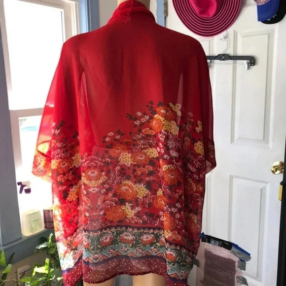 Boho floral prints Kimono/Cardigan coverup bikini oversized S - Picture 2 of 6